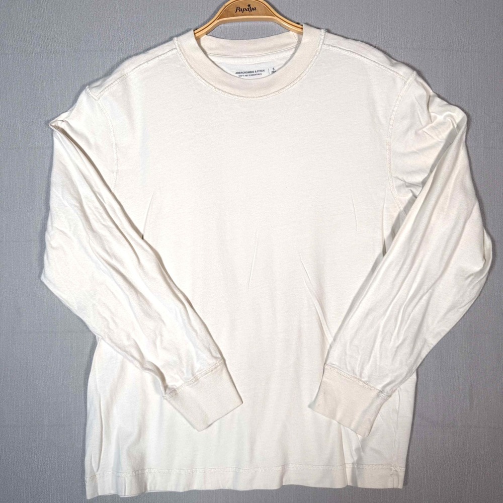 Abercrombie & Fitch Soft A&F Essentials Long Sleeve Tee Off White Mens Small